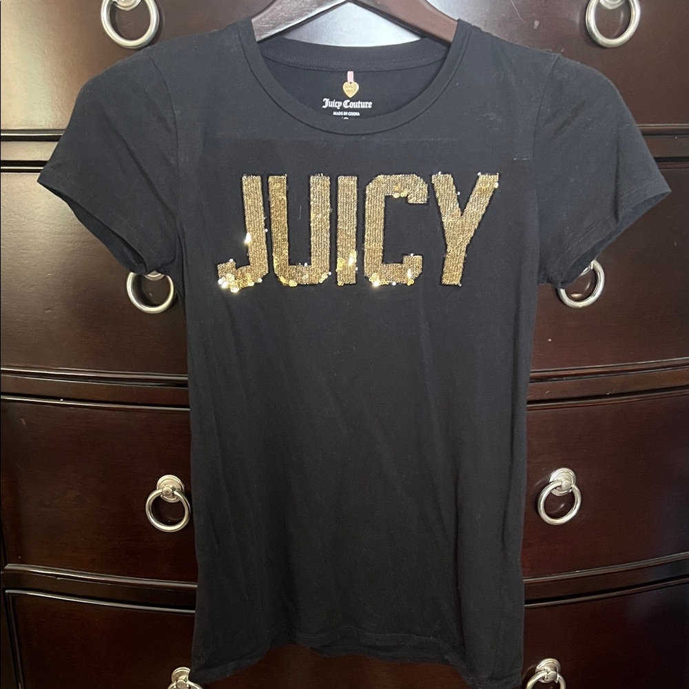 Juicy Couture Black Tee with Gold Sequin Detail